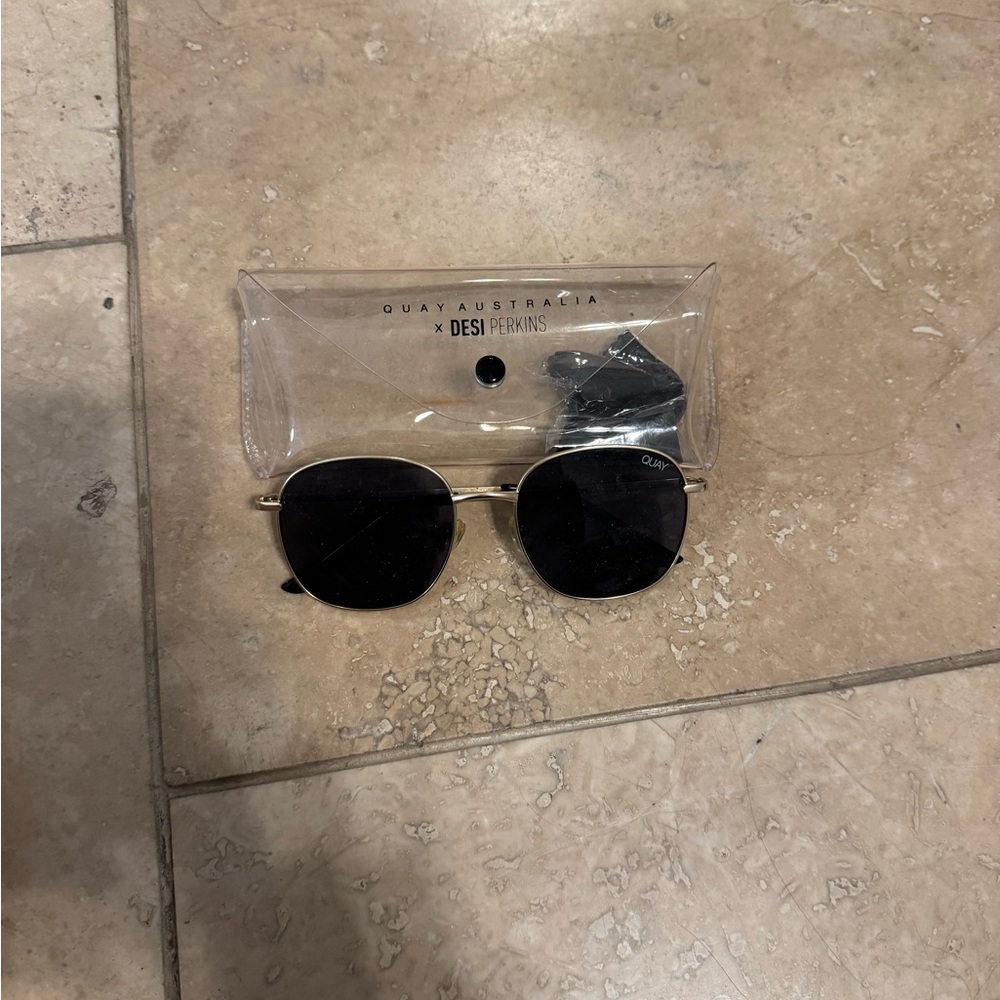 Quay Australia x Desi Perkins Gold and Black Jezabell Sunglasses